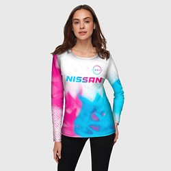 Лонгслив женский Nissan neon gradient style посередине, цвет: 3D-принт — фото 2