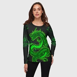 Лонгслив женский Зеленый дракон с эффектом свечения, цвет: 3D-принт — фото 2