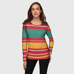 Лонгслив женский Разноцветные вязаные полоски, цвет: 3D-принт — фото 2