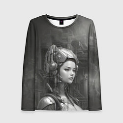 Женский лонгслив Черно-белая иллюстрация девушки в шлеме