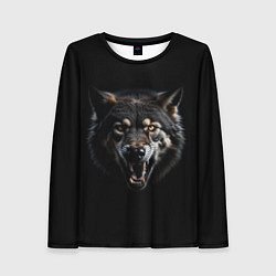 Лонгслив женский Волк чёрный хищник, цвет: 3D-принт