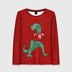 Женский лонгслив Динозавр в свитере - новогодние драконы