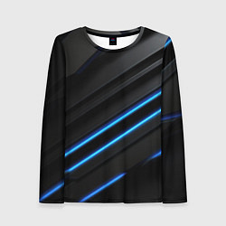 Женский лонгслив Синие неоновые линии на черном