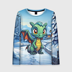 Женский лонгслив Зеленый дракошка в городе