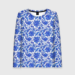 Лонгслив женский Гжель классика, цвет: 3D-принт