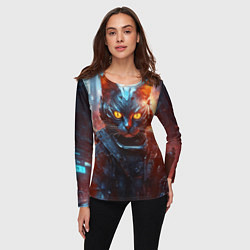 Лонгслив женский Пламенный кот в стиле киберпанк, цвет: 3D-принт — фото 2
