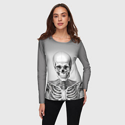 Лонгслив женский Скелет черно белый, цвет: 3D-принт — фото 2