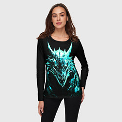Лонгслив женский Стальной голубой кибер-дракон, цвет: 3D-принт — фото 2