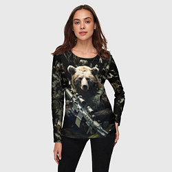 Лонгслив женский Медведь солдат с винтовкой, цвет: 3D-принт — фото 2