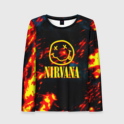 Лонгслив женский Nirvana rock огненное лого лава, цвет: 3D-принт