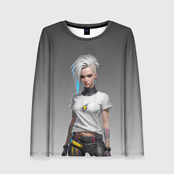 Лонгслив женский Блондинка в белой футболке Cyberpunk 2077, цвет: 3D-принт