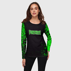 Лонгслив женский Fortnite зеленый краски лого, цвет: 3D-принт — фото 2