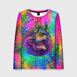 Лонгслив женский Цветные волк с волчицей, цвет: 3D-принт
