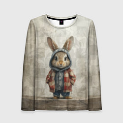 Лонгслив женский Кролик в пальто, цвет: 3D-принт