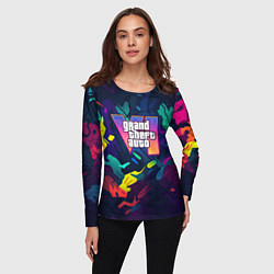 Лонгслив женский GTA 6 logo яркий неоновый камуфляжный стиль, цвет: 3D-принт — фото 2