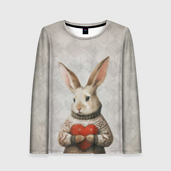 Лонгслив женский Влюблённый кролик в свитере с сердцем, цвет: 3D-принт