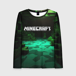 Лонгслив женский Minecraft logo зеленый яркий мир, цвет: 3D-принт