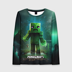 Лонгслив женский Minecraft зеленый персонаж на острове, цвет: 3D-принт