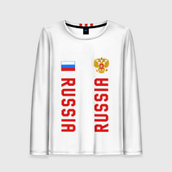 Лонгслив женский Россия три полоски на белом фоне, цвет: 3D-принт