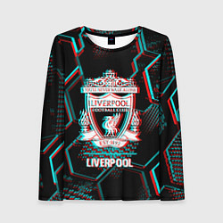 Лонгслив женский Liverpool FC в стиле glitch на темном фоне, цвет: 3D-принт