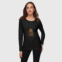 Лонгслив женский Лев хиппи с дредами на черном фоне, цвет: 3D-принт — фото 2