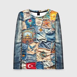 Лонгслив женский Джинсы в Турции - пэчворк, цвет: 3D-принт