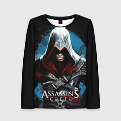 Лонгслив женский Assassins creed темный синий фон, цвет: 3D-принт