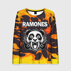 Лонгслив женский Ramones рок панда и огонь, цвет: 3D-принт