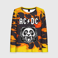 Лонгслив женский AC DC рок панда и огонь, цвет: 3D-принт