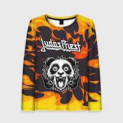 Лонгслив женский Judas Priest рок панда и огонь, цвет: 3D-принт