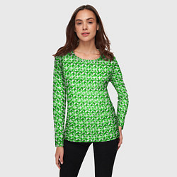 Лонгслив женский Белые плюсики на зелёном фоне, цвет: 3D-принт — фото 2