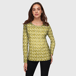 Лонгслив женский Белые плюсики на жёлтом фоне, цвет: 3D-принт — фото 2