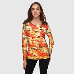 Лонгслив женский Пицца с грибами и томатом - текстура, цвет: 3D-принт — фото 2