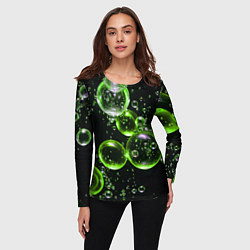Лонгслив женский Зеленые пузыри на черном, цвет: 3D-принт — фото 2