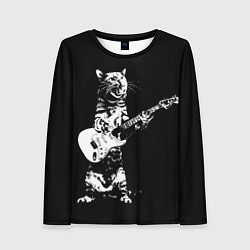 Лонгслив женский Кот играет на электрогитаре, цвет: 3D-принт