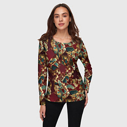 Лонгслив женский Витражный узор на рубиновом фоне, цвет: 3D-принт — фото 2