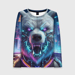 Женский лонгслив Cyber bear - neon glow
