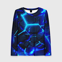Женский лонгслив Яркие голубые неоновые плиты в разломе
