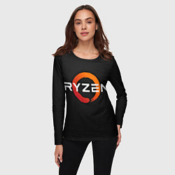 Лонгслив женский AMD ryzen logo carbon black, цвет: 3D-принт — фото 2