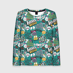 Женский лонгслив Ха-ха ничего себе - паттерн с рожицами