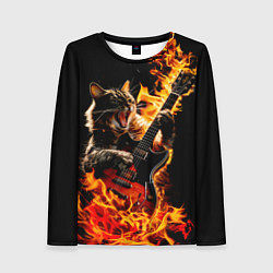Лонгслив женский Кот в огне играет рок, цвет: 3D-принт