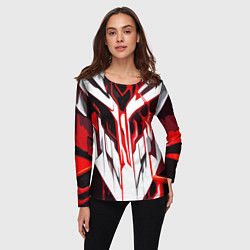 Лонгслив женский Хаотичная красно-белая абстракция на чёрном фоне, цвет: 3D-принт — фото 2