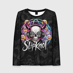Женский лонгслив Slipknot на фоне черепа демона с рогами в очках