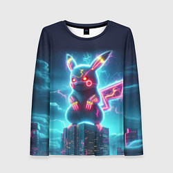 Лонгслив женский Пикадзила на крыше небоскрёба - неоновое свечение:, цвет: 3D-принт