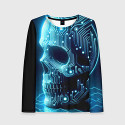 Лонгслив женский Cyber neon skull - ai art с дорожками на плате, цвет: 3D-принт