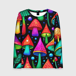 Лонгслив женский Неоновые мухоморы в горошек, цвет: 3D-принт