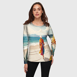 Лонгслив женский Летний пейзаж с женщиной на пляже, цвет: 3D-принт — фото 2