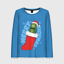 Лонгслив женский Новогодний Рик огурчик - Merry Rickmas, цвет: 3D-принт