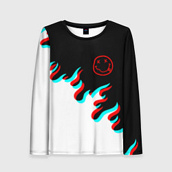 Женский лонгслив Нирвана глитч огонь