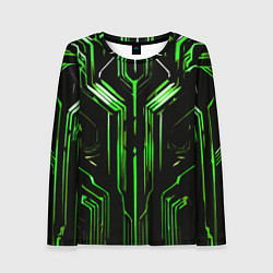 Женский лонгслив Green stripes on a black background